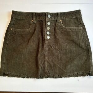 Indigo Rein Women Olive Green Corduroy Button Front Mini Skirt Size 7 Grunge